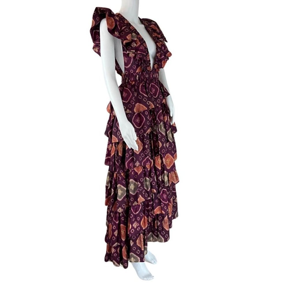 Ulla Johnson Women's Viola Asymmetric Floral Print Tiered Silk Dress Purple Sz 2 - Picture 3 of 10